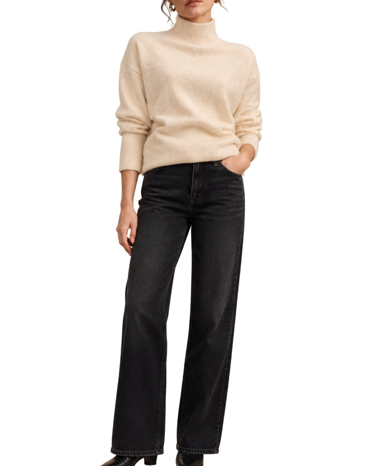 The Elina Mock Neck Knit Sweater - Cream - pookie and sebastian
