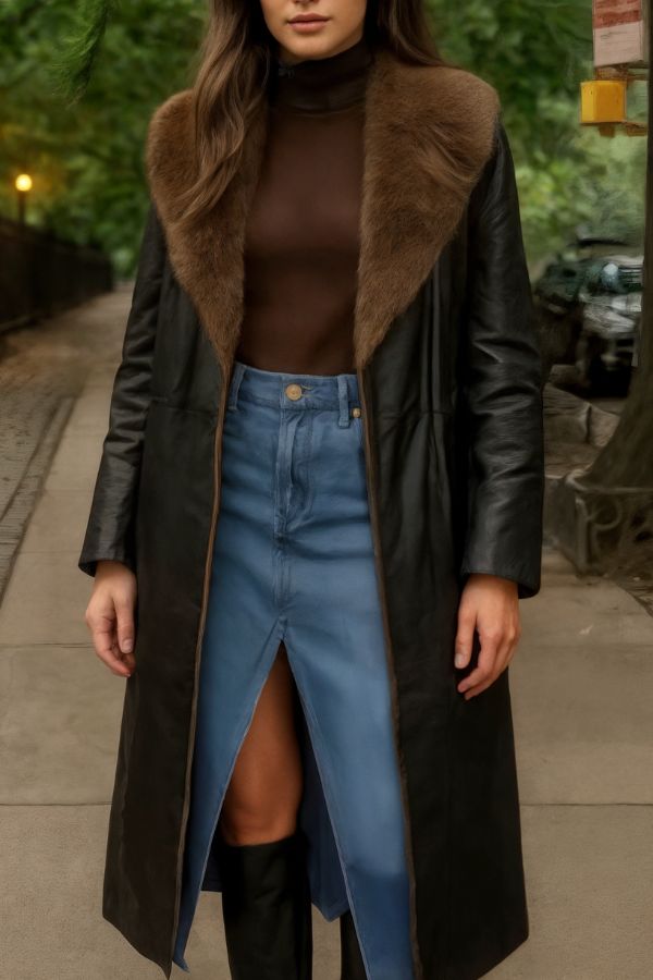 The Isolde Fur Collared Vegan Leather Trench