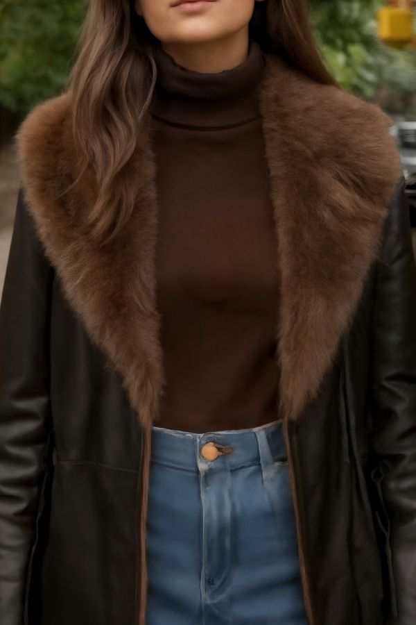 The Isolde Fur Collared Vegan Leather Trench