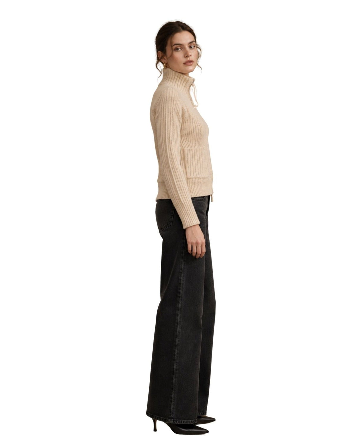 The Estella Zip-Up Ribbed Knit Cardigan - Ivory - pookie and sebastian