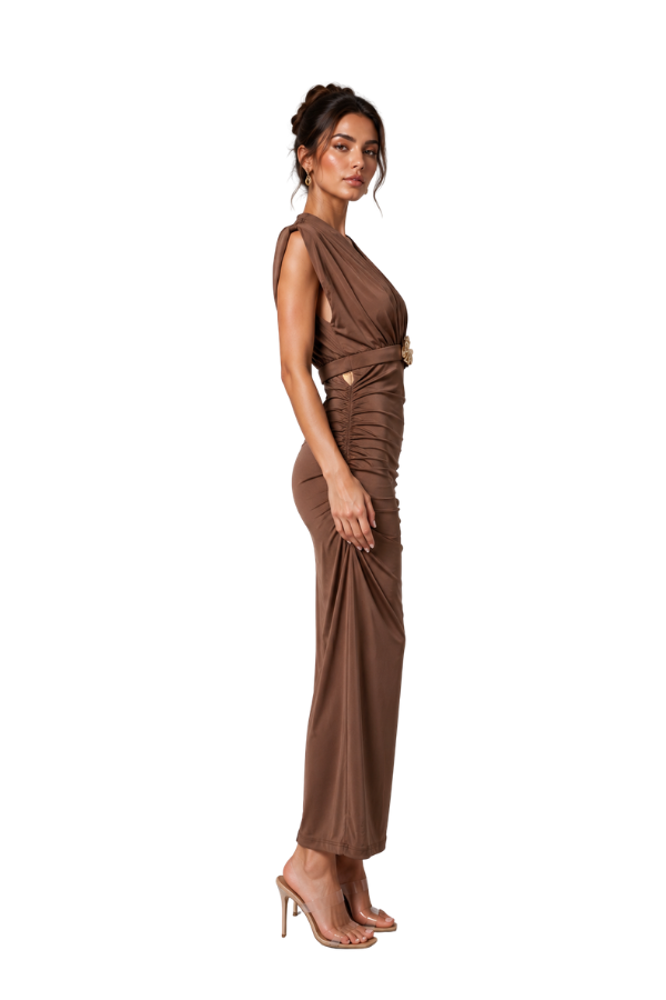 The Nia Silhouette V-Neck Dress Brown / M