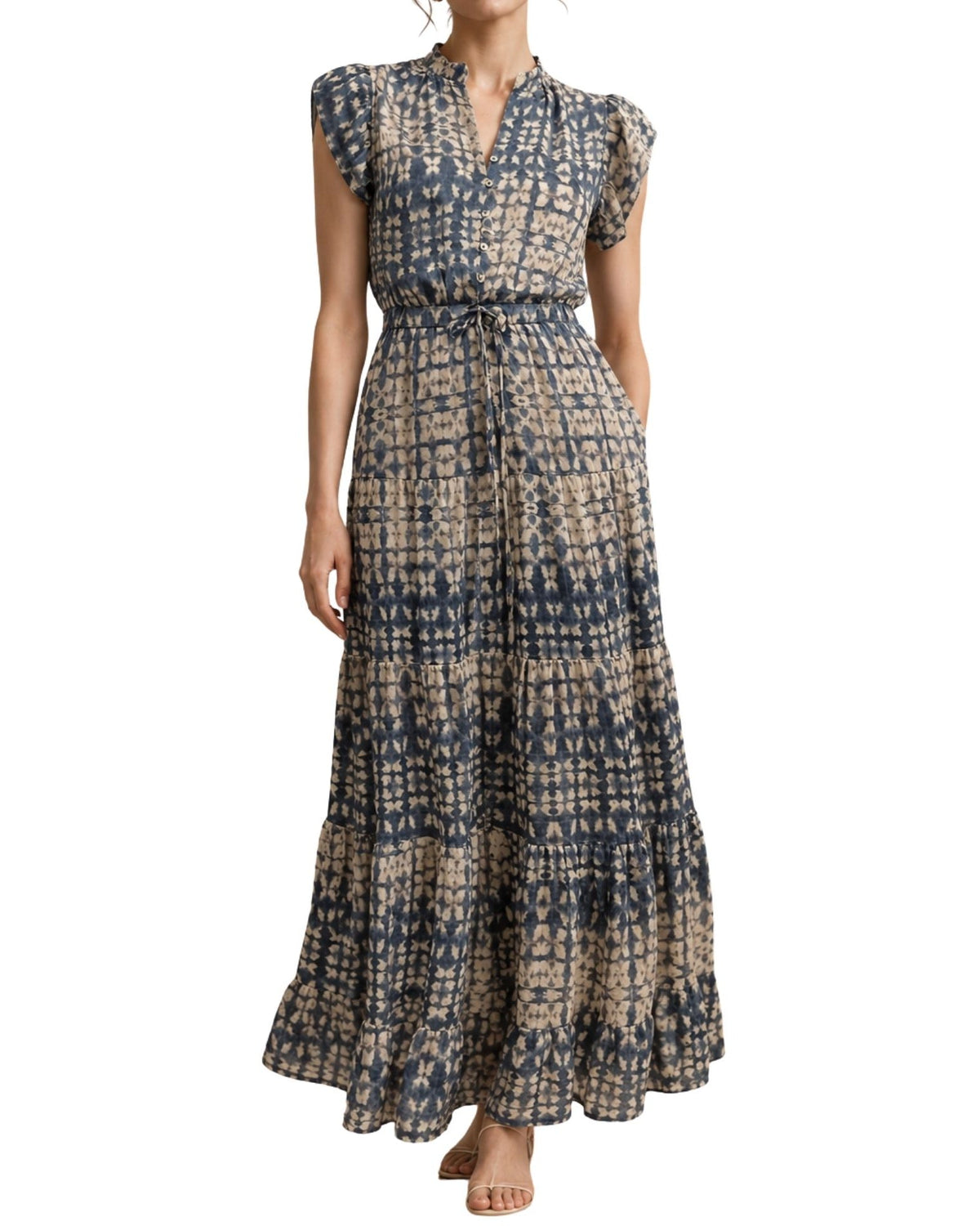 The Nina Batik Print Tiered Maxi Dress - Navy - pookie and sebastian