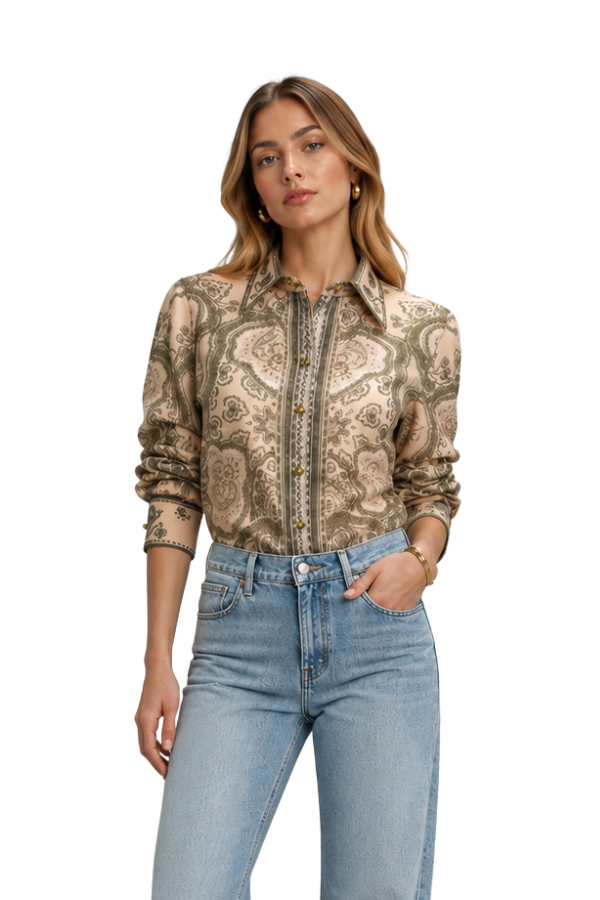 The Sabine Paisley Print Button-Up Blouse
