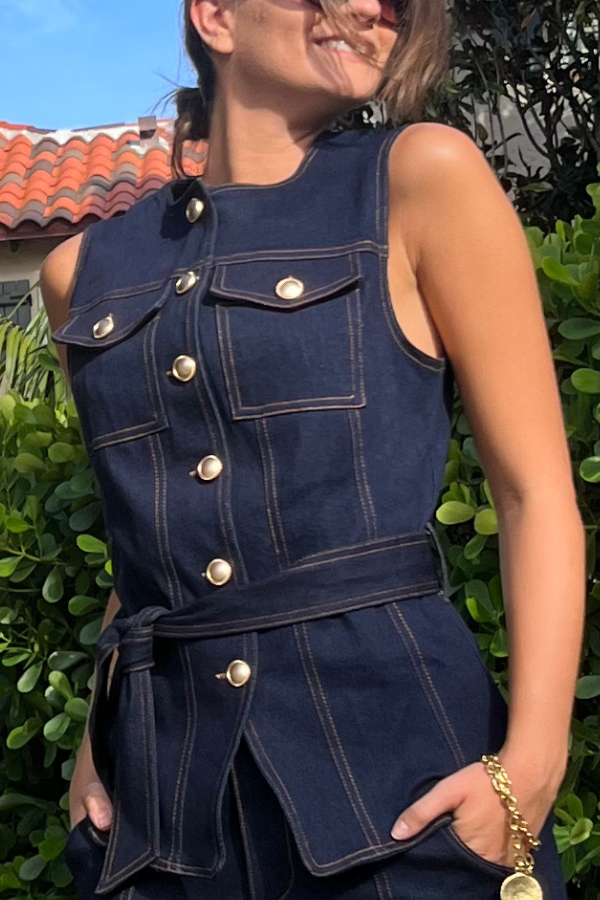 Gold Button Belted Top