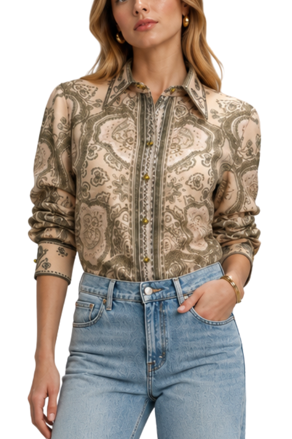 The Sabine Paisley Print Button-Up Blouse