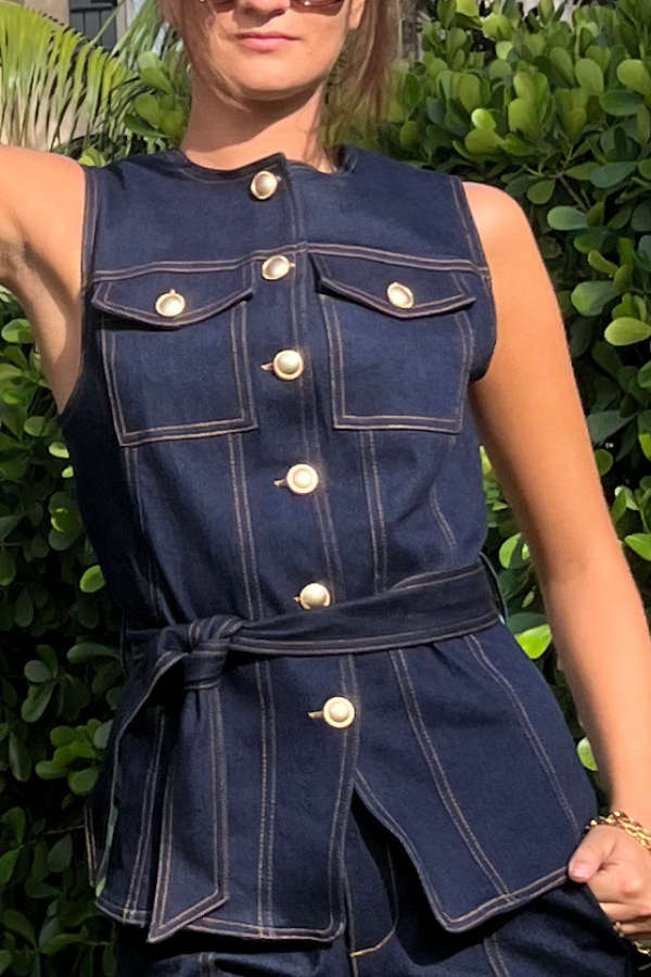 Gold Button Belted Top