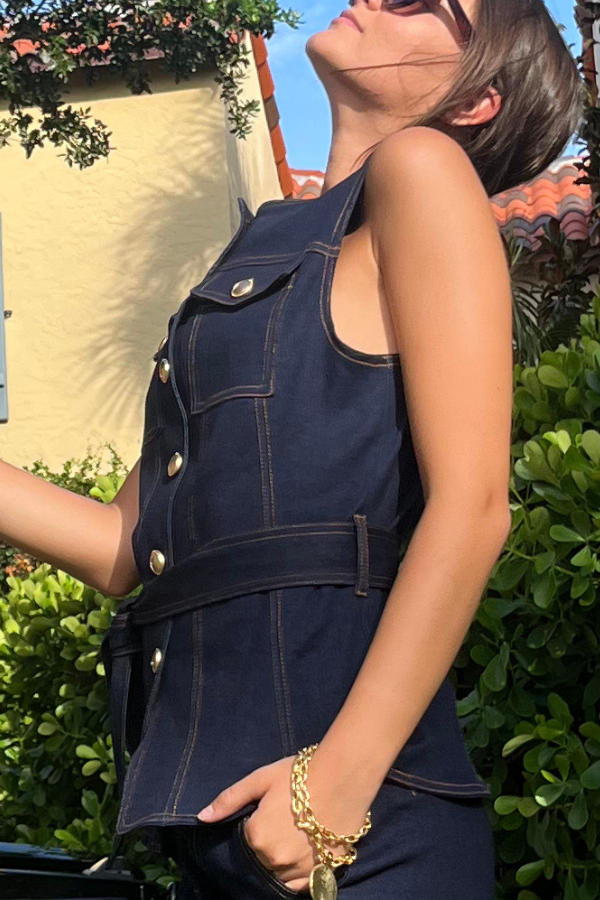 Gold Button Belted Top