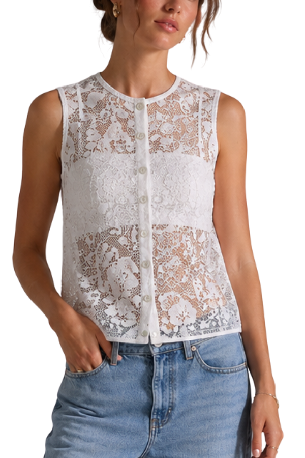 The Elena Button Lace Sleeveless Top