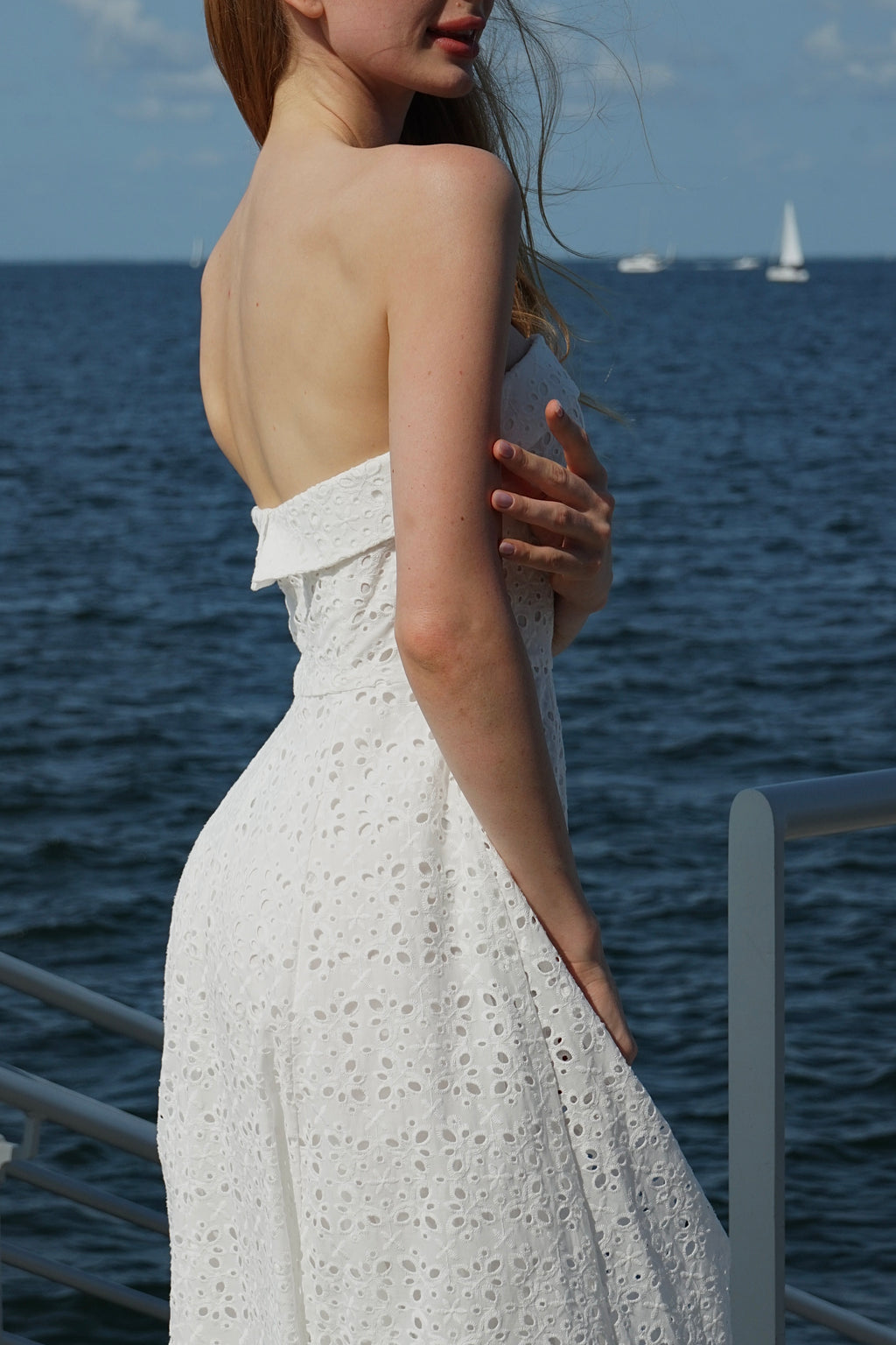 Eyelet Strapless Midi Dress