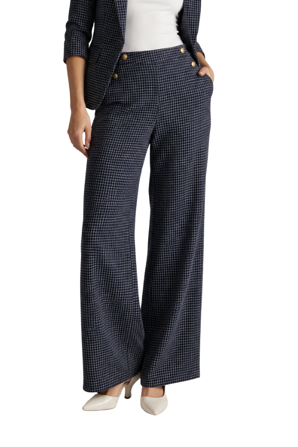 The Allison Grid-Check Gold-Button Pants