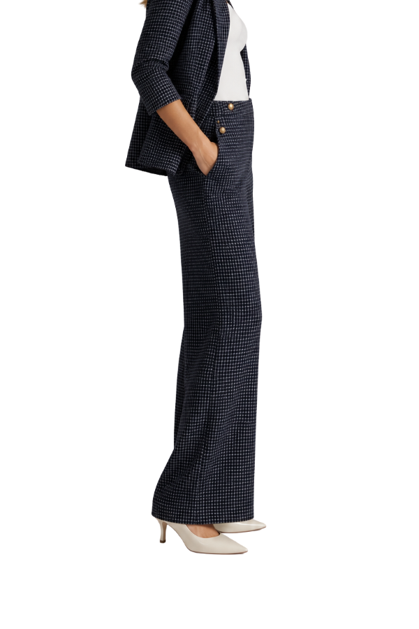The Allison Grid-Check Gold-Button Pants