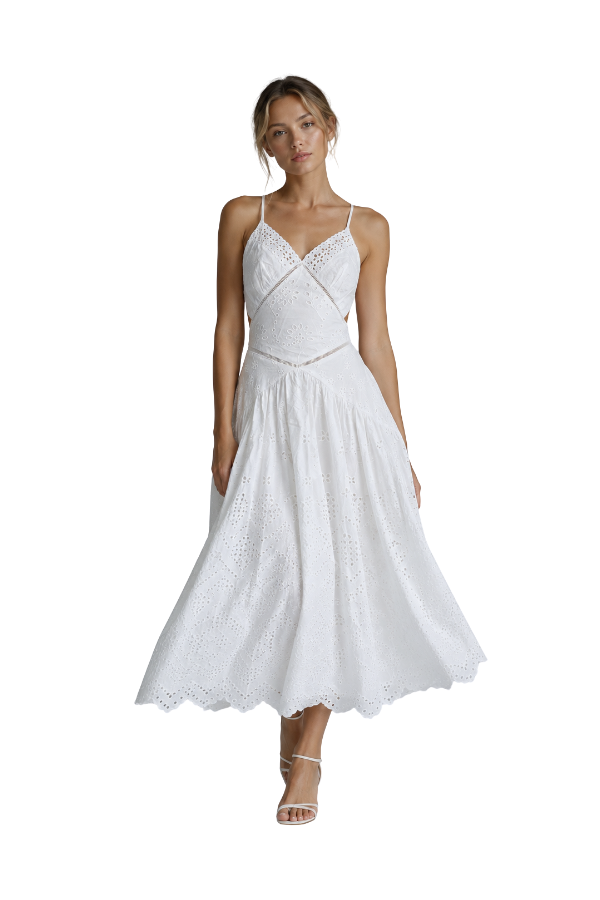 The Gia Eyelet Detail Flare Midi Dress