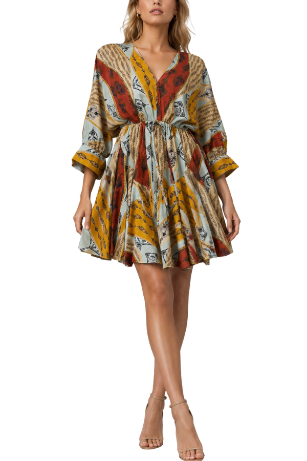 The Sasha Printed Drawstring Waist Mini Dress
