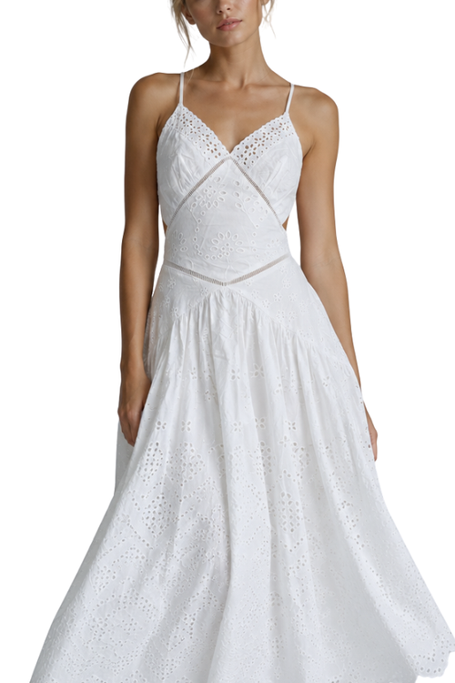 eyelet flare dress Eyelet Fit and Flare Faux Wrap Midi Dress Malibu Blue