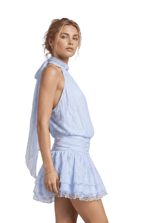 The Celeste Woven Lace Halter Open Back Mini Dress - pookie and sebastian