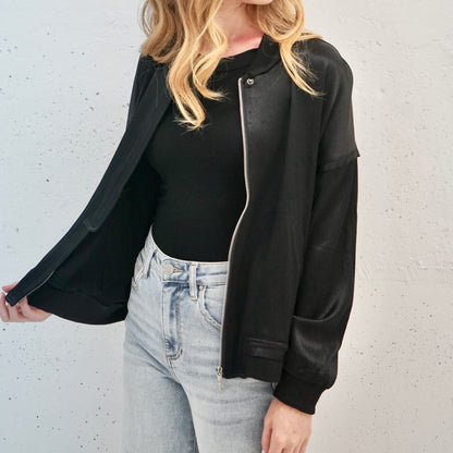 textured satin bomber jacket