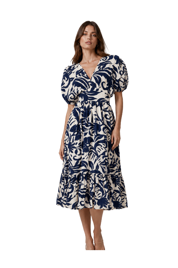 The Everly Shoulder Shirring Midi Dress - pookie and sebastian