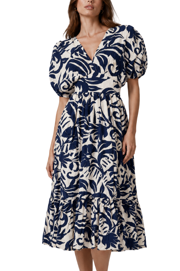 The Everly Shoulder Shirring Midi Dress - pookie and sebastian