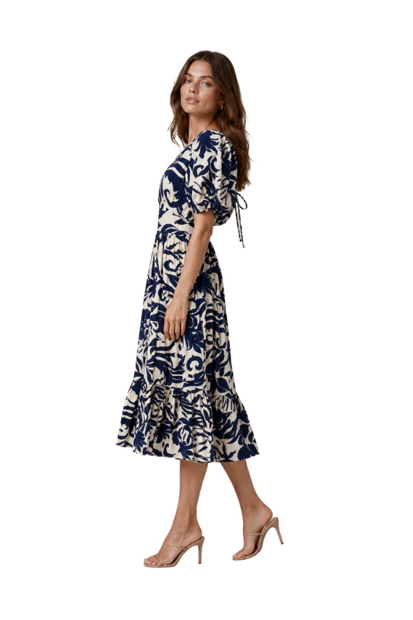 The Everly Shoulder Shirring Midi Dress XS