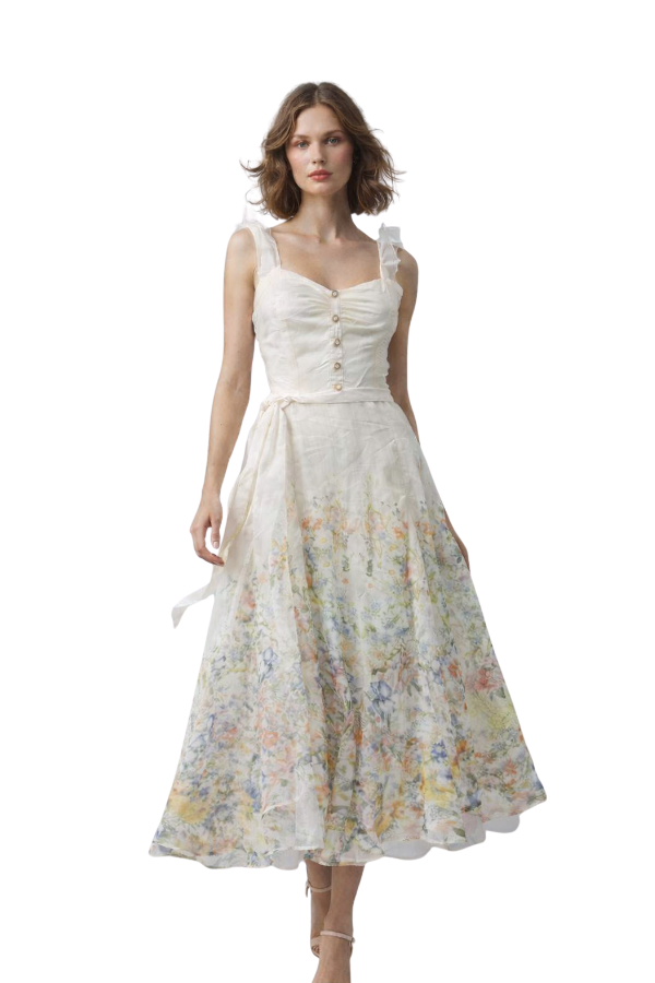 The Ramona Button Down Lace Trim Midi Dress - pookie and sebastian