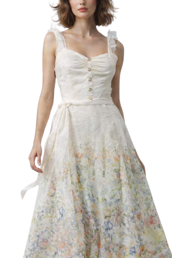 The Ramona Button Down Lace Trim Midi Dress - pookie and sebastian