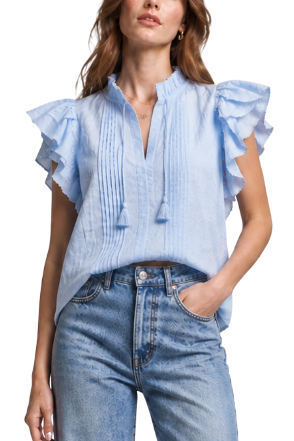 The Avory Cotton Ruffle Sleeve Top