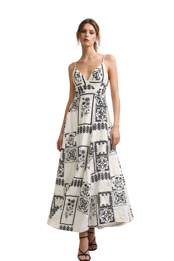 The Cleo Embroidered Long Dress - pookie and sebastian
