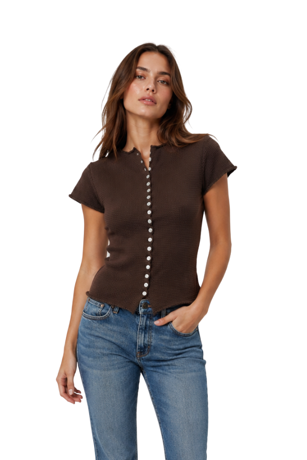The Aline Knit Button-Front Sleeve Top