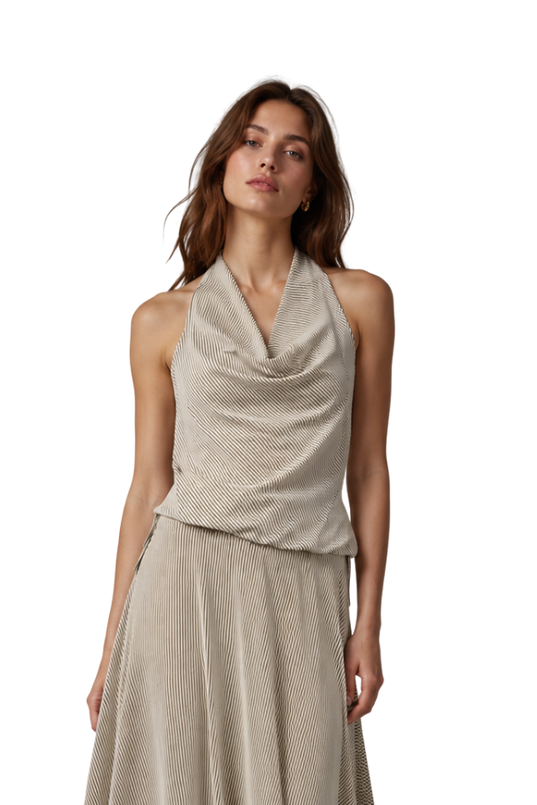 The Simone Striped Cowl-Neck Halter Top