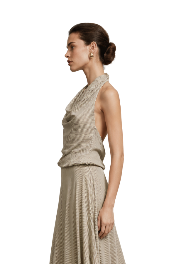 The Simone Striped Cowl-Neck Halter Top