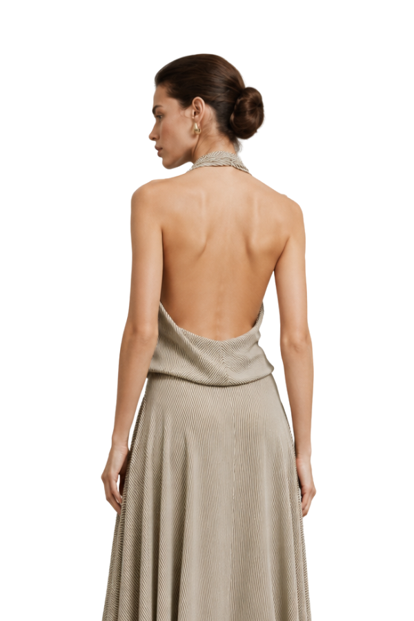 The Simone Striped Cowl-Neck Halter Top