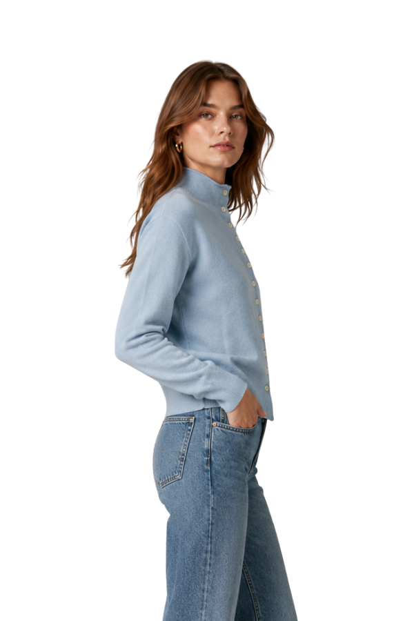 The Amy Knit Button-Front Mock Neck Cardigan