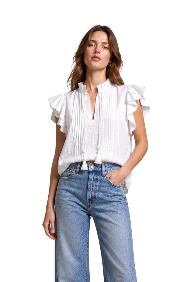 The Avory Cotton Ruffle Sleeve Top