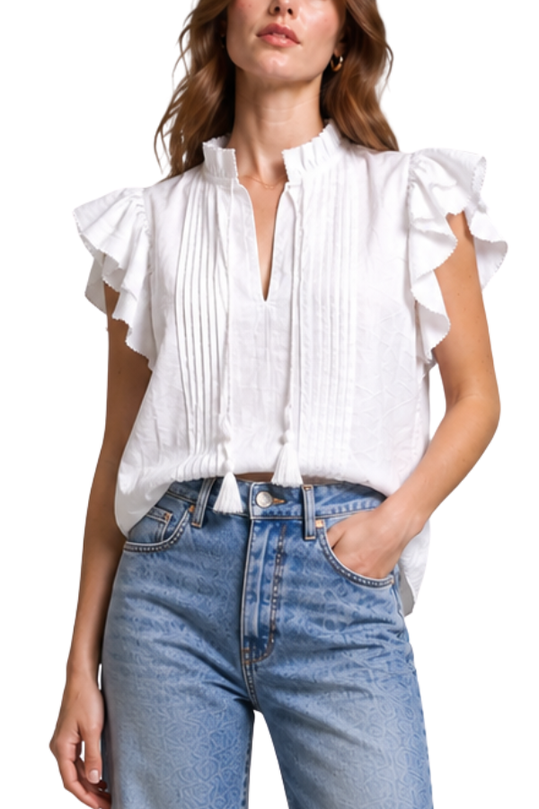 The Avory Cotton Ruffle Sleeve Top