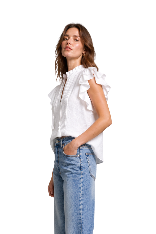 The Avory Cotton Ruffle Sleeve Top