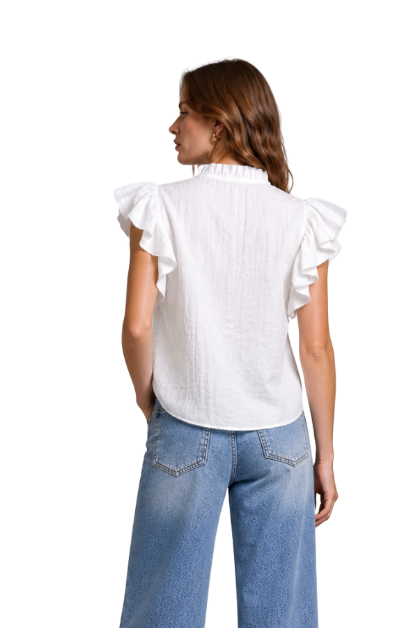 The Avory Cotton Ruffle Sleeve Top
