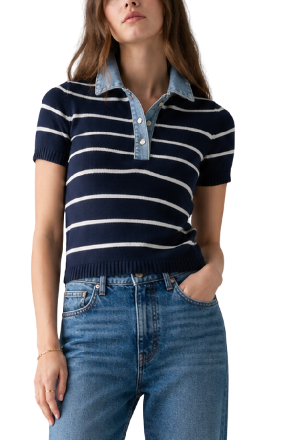 The Raya Stripe Sweater With Denim Collar