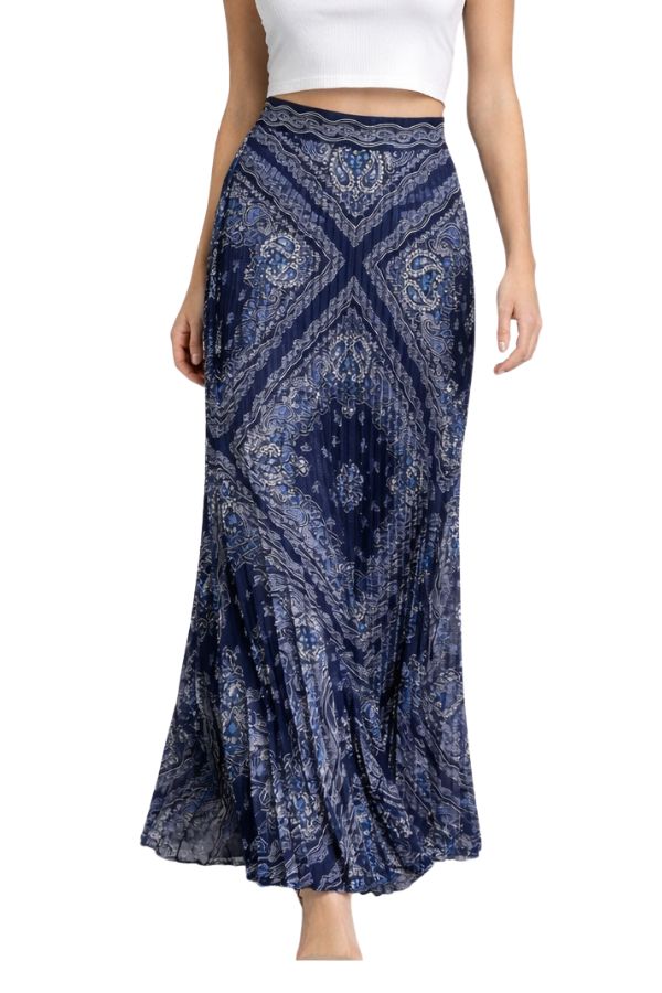 The Midnight Print Pleated Midi Skirt