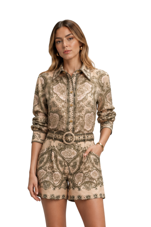 The Sabine Paisley Print Button-Up Blouse