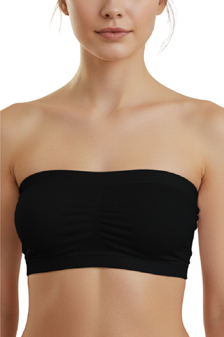 Necessary Cupped Bandeau in black, front view with gathered centre detail