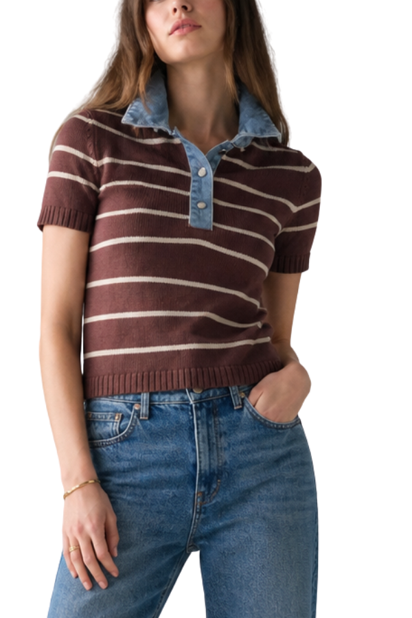 The Raya Stripe Sweater With Denim Collar