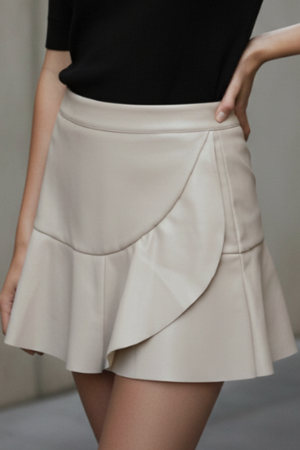 Ivey Ruffled Pleather Mini Skort