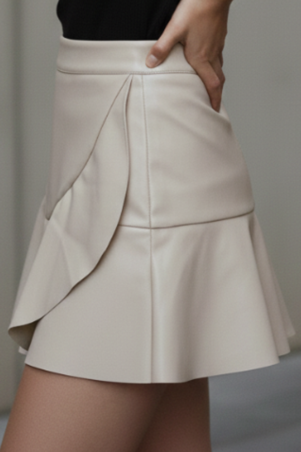 Ivey Ruffled Pleather Mini Skort
