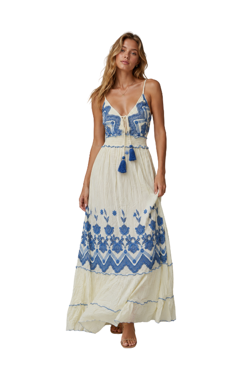 emilia maxi dress The Emilia Embroidered Maxi Dress One size / Brown