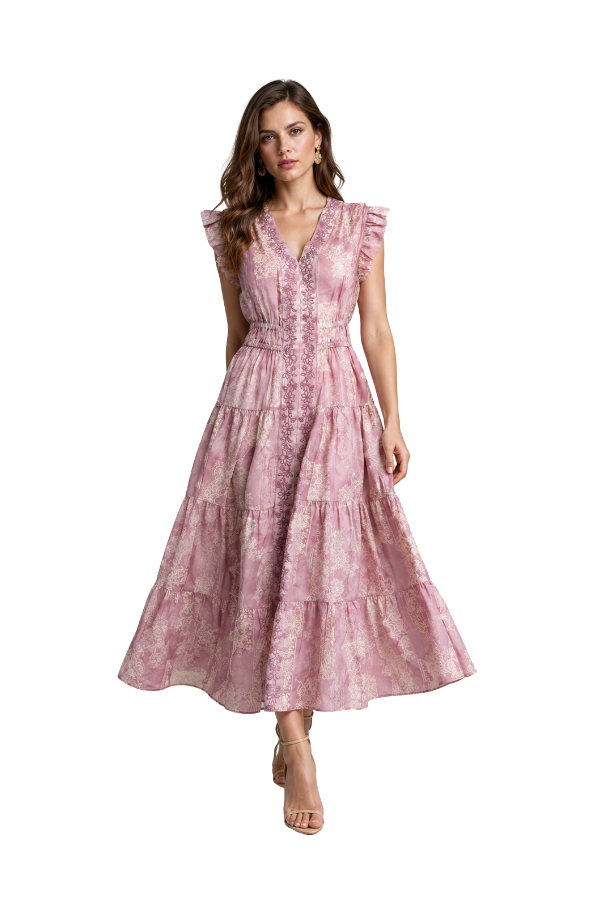 The Vivi Vneck Embroidered Midi Dress - pookie and sebastian