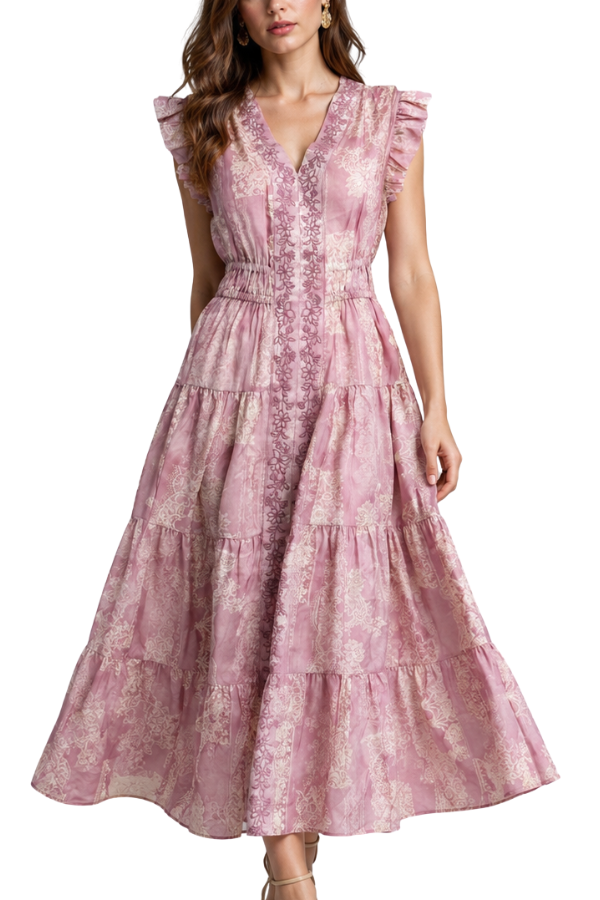 The Vivi Vneck Embroidered Midi Dress - pookie and sebastian