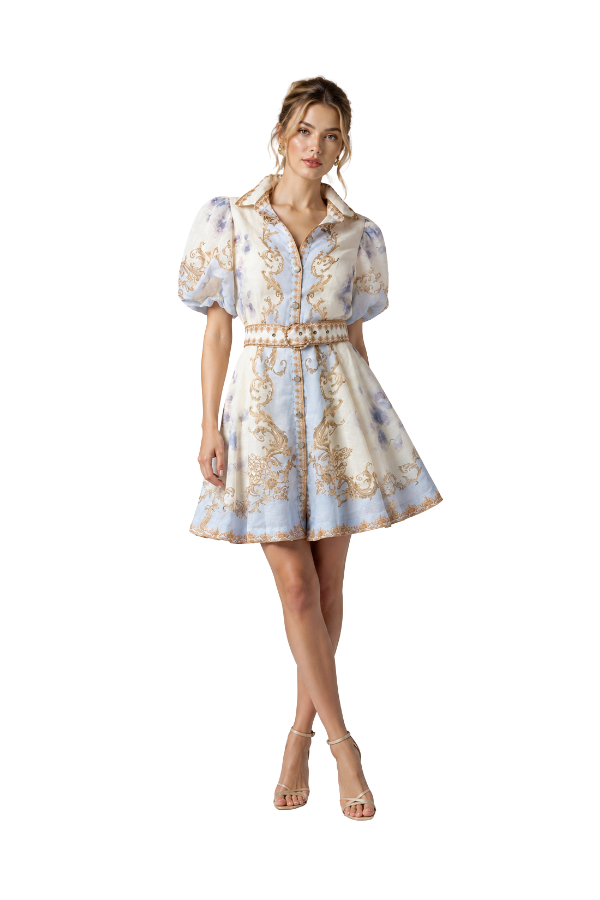 The Emily Blue Belted Mini Dress - pookie and sebastian