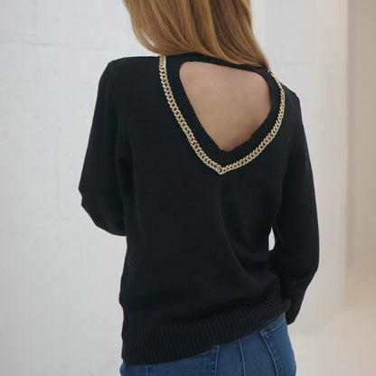 Chain Trimmed Open Back Sweater