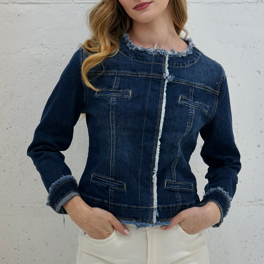 denim jacket with raw hem edge