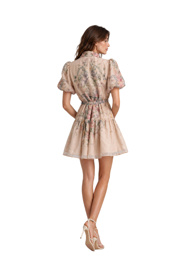 The Eloise Blush Floral Puff-Sleeve Dress
